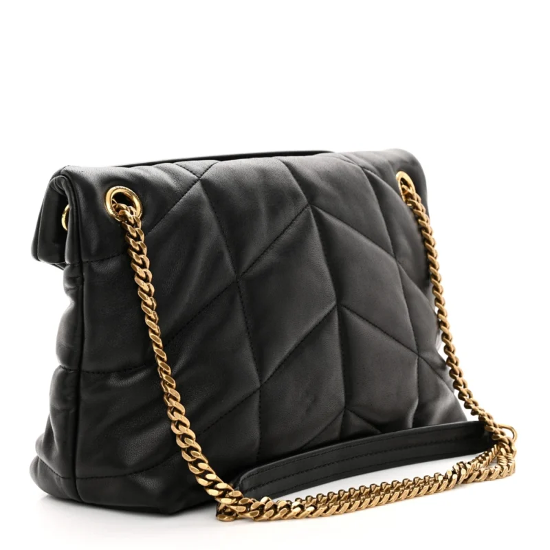 SAINT LAURENT SMALL LOULOU CHAIN SATCHEL BLACK QUILTED PUFFER MONOGRAM LAMBSKIN LEATHER GOLD HARDWARE - Image 3