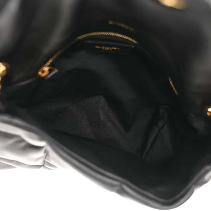 SAINT LAURENT SMALL LOULOU CHAIN SATCHEL BLACK QUILTED PUFFER MONOGRAM LAMBSKIN LEATHER GOLD HARDWARE - Image 7