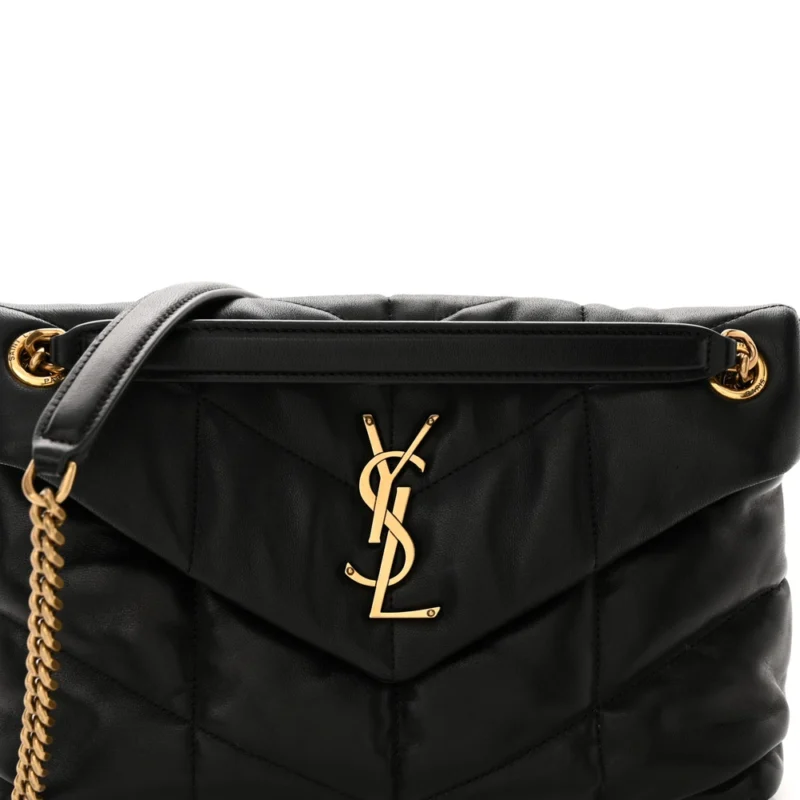 SAINT LAURENT SMALL LOULOU CHAIN SATCHEL BLACK QUILTED PUFFER MONOGRAM LAMBSKIN LEATHER GOLD HARDWARE - Image 8