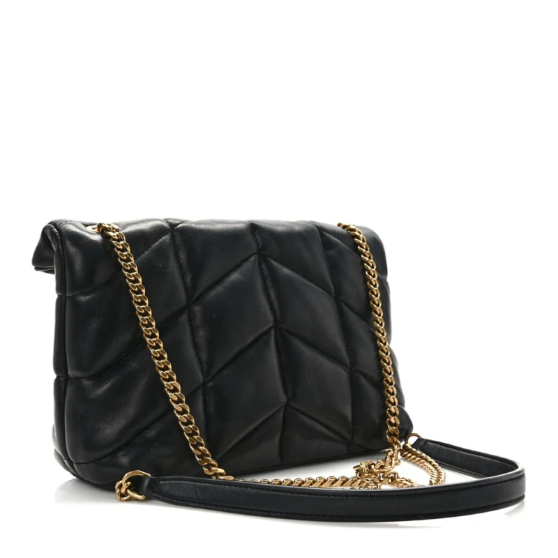 SAINT LAURENT MINI LOULOU CHAIN SATCHEL BLACK QUILTED PUFFER MONOGRAM LAMBSKIN LEATHER RUTHENIUM HARDWARE - Image 3