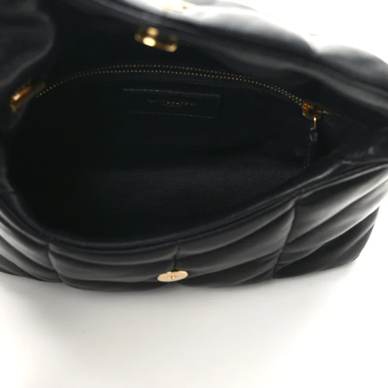 SAINT LAURENT MINI LOULOU CHAIN SATCHEL BLACK QUILTED PUFFER MONOGRAM LAMBSKIN LEATHER RUTHENIUM HARDWARE - Image 9