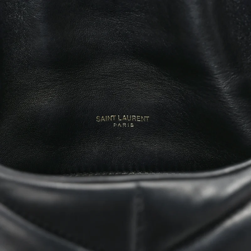 SAINT LAURENT MINI LOULOU CHAIN SATCHEL BLACK QUILTED PUFFER MONOGRAM LAMBSKIN LEATHER RUTHENIUM HARDWARE - Image 10