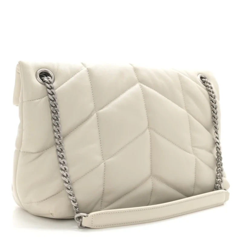 SAINT LAURENT MINI LOULOU CHAIN SATCHEL CREMA SOFT QUILTED PUFFER MONOGRAM LAMBSKIN LEATHER AGED GOLD HARDWARE - Image 3