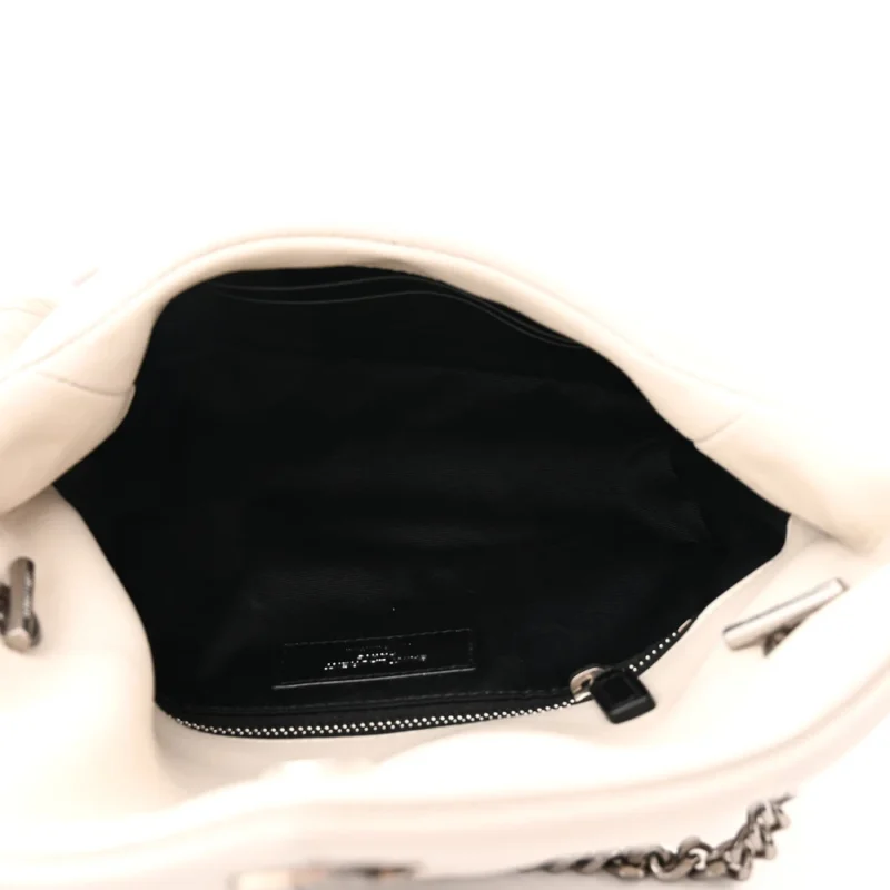SAINT LAURENT MINI LOULOU CHAIN SATCHEL CREMA SOFT QUILTED PUFFER MONOGRAM LAMBSKIN LEATHER AGED GOLD HARDWARE - Image 7