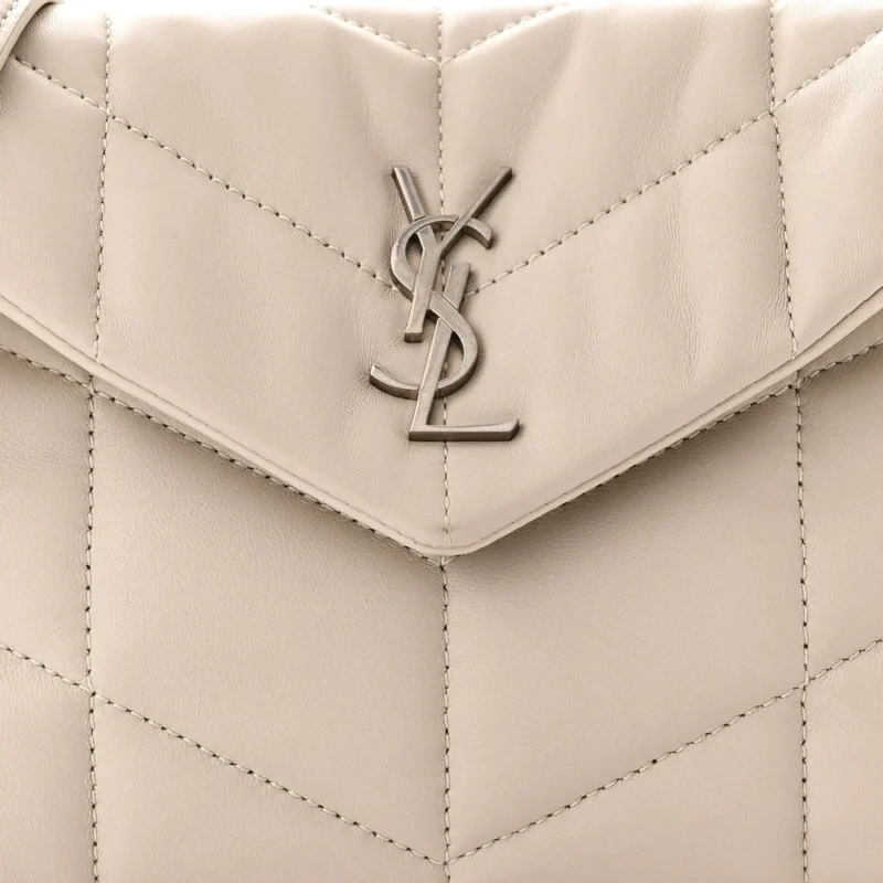 SAINT LAURENT MINI LOULOU CHAIN SATCHEL CREMA SOFT QUILTED PUFFER MONOGRAM LAMBSKIN LEATHER AGED GOLD HARDWARE - Image 8