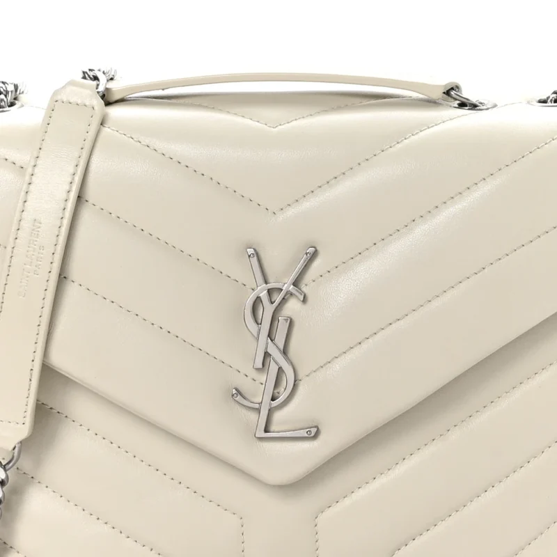 SAINT LAURENT SMALL LOULOU CHAIN SATCHEL CREMA SOFT Y-QUILTED MONOGRAM CALFSKIN LEATHER GOLD HARDWARE - Image 9