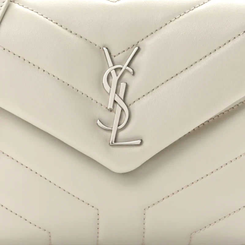 SAINT LAURENT MINI LOULOU CROSSBODY BAG CREMA SOFT Y-QUILTED MONOGRAM CALFSKIN LEATHER SILVER HARDWARE - Image 8