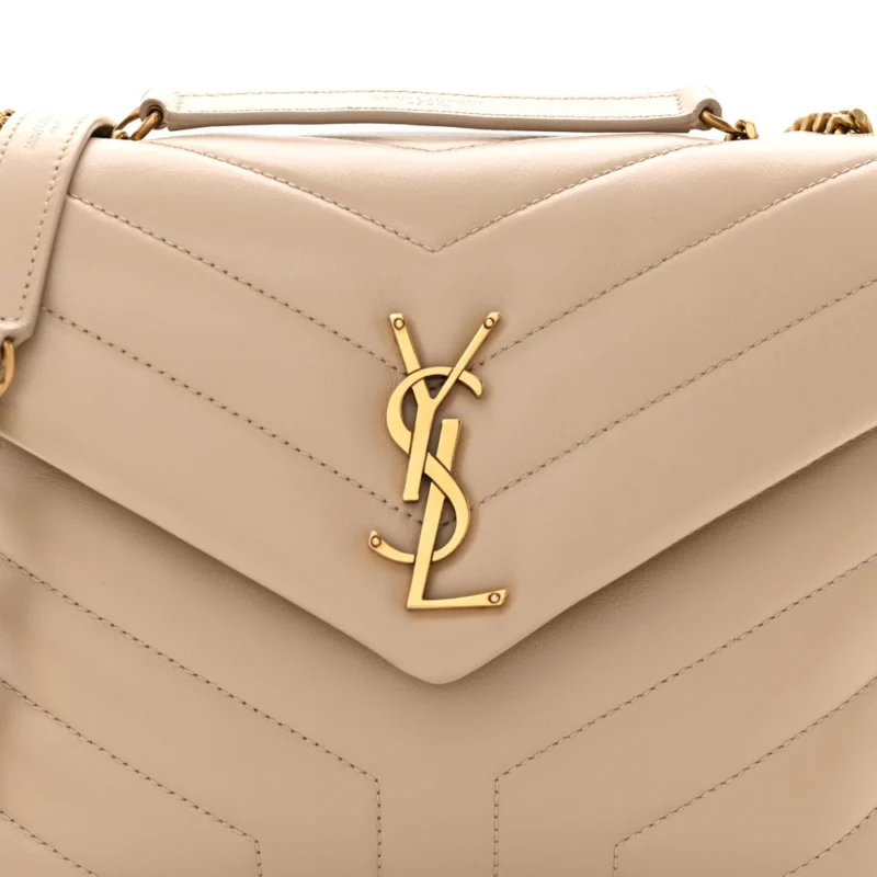 SAINT LAURENT SMALL LOULOU CHAIN SATCHEL DARK BEIGE Y-QUILTED MONOGRAM CALFSKIN LEATHER GOLD HARDWARE - Image 8