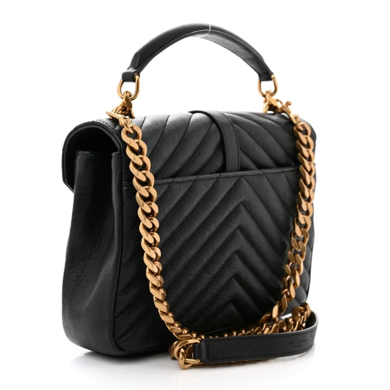 SAINT LAURENT MEDIUM COLLEGE BAG BLACK CHEVRON MONOGRAM SHEEPSKIN MATELASSE LEATHER GOLD HARDWARE - Image 3