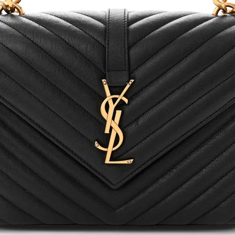 SAINT LAURENT MEDIUM COLLEGE BAG BLACK CHEVRON MONOGRAM SHEEPSKIN MATELASSE LEATHER GOLD HARDWARE - Image 8