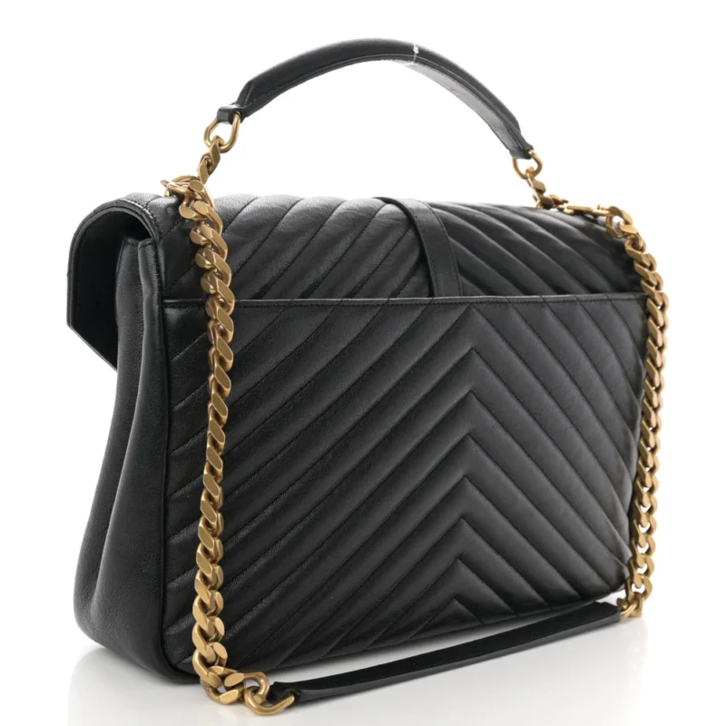SAINT LAURENT LARGE COLLEGE SATCHEL BLACK CHEVRON MONOGRAM SHEEPSKIN MATELASSE LEATHER AGED GOLD HARDWARE - Image 3