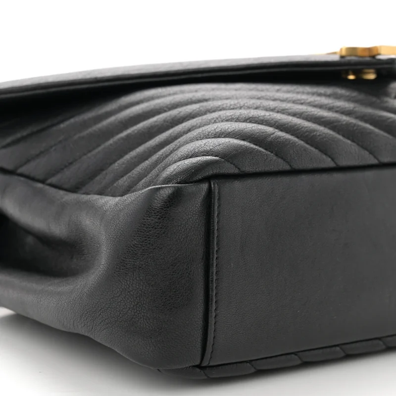 SAINT LAURENT LARGE COLLEGE SATCHEL BLACK CHEVRON MONOGRAM SHEEPSKIN MATELASSE LEATHER AGED GOLD HARDWARE - Image 4
