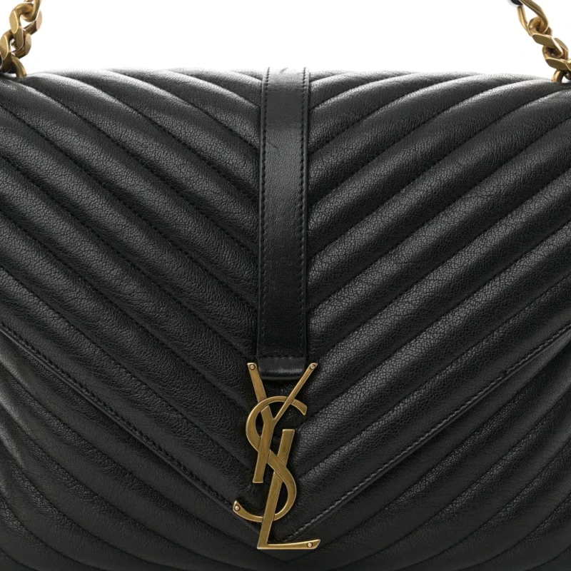 SAINT LAURENT LARGE COLLEGE SATCHEL BLACK CHEVRON MONOGRAM SHEEPSKIN MATELASSE LEATHER AGED GOLD HARDWARE - Image 8