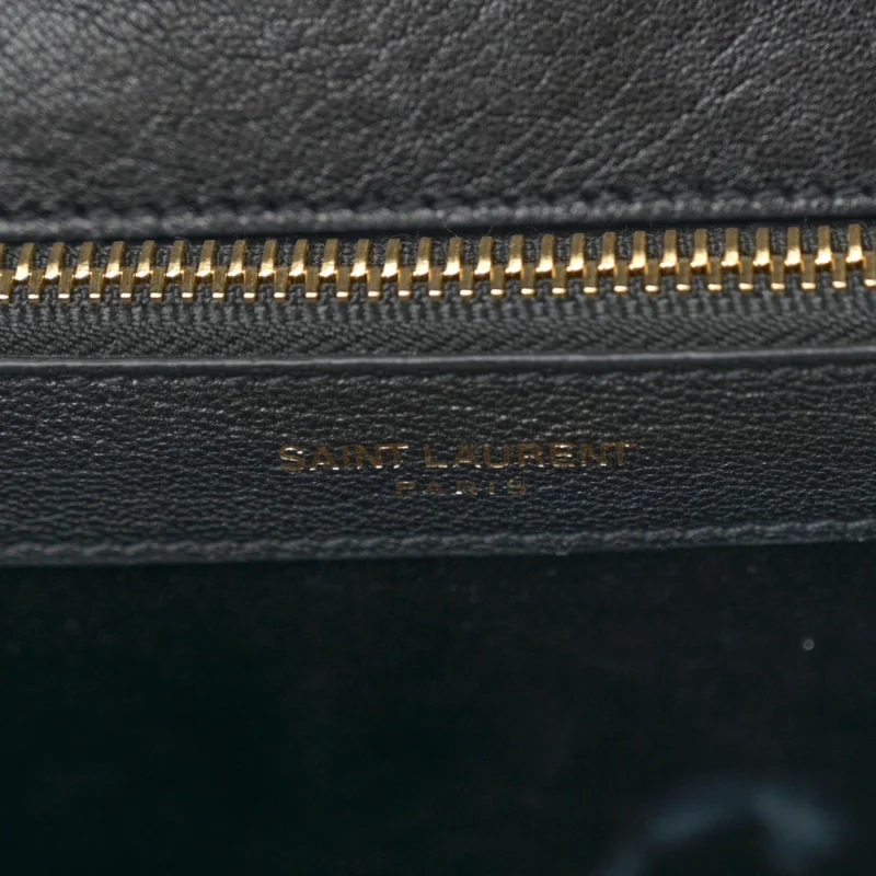 SAINT LAURENT LARGE COLLEGE SATCHEL BLACK CHEVRON MONOGRAM SHEEPSKIN MATELASSE LEATHER AGED GOLD HARDWARE - Image 9