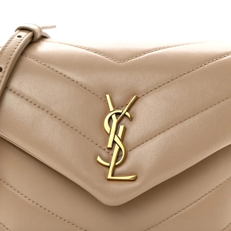 SAINT LAURENT MINI LOULOU CROSSBODY BAG DARK BEIGE Y-QUILTED MONOGRAM CALFSKIN LEATHER AGED GOLD HARDWARE - Image 9