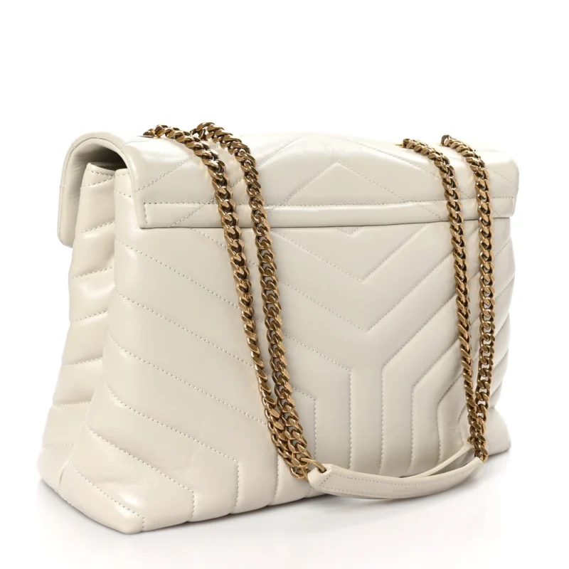 SAINT LAURENT MEDIUM LOULOU CHAIN SATCHEL CREMA SOFT Y-QUILTED MONOGRAM CALFSKIN LEATHER SILVER HARDWARE - Image 3
