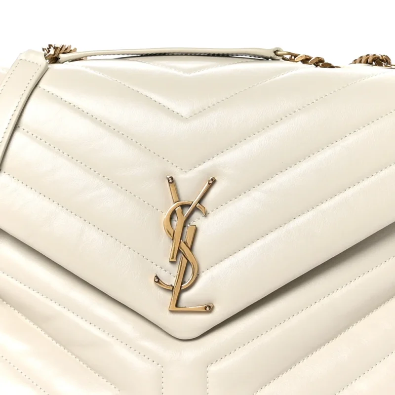 SAINT LAURENT MEDIUM LOULOU CHAIN SATCHEL CREMA SOFT Y-QUILTED MONOGRAM CALFSKIN LEATHER SILVER HARDWARE - Image 9