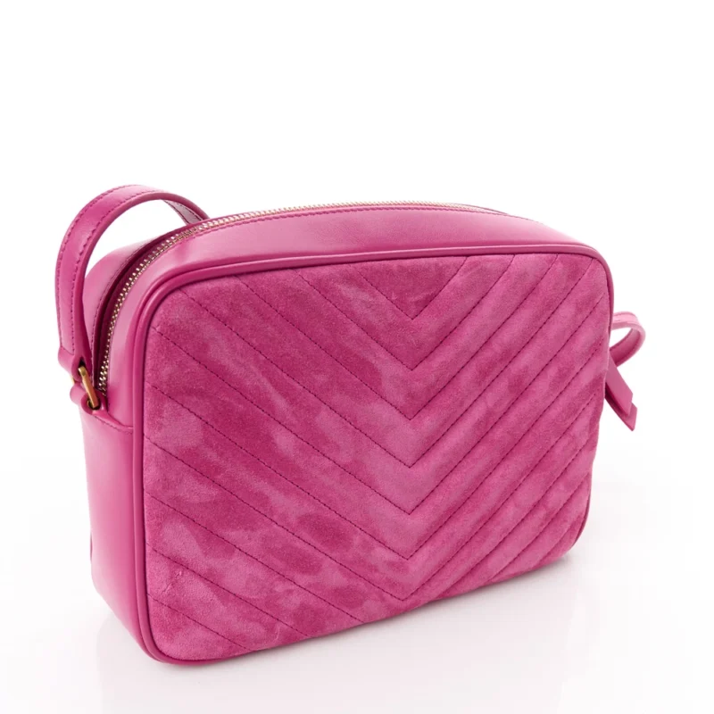 SAINT LAURENT MEDIUM LOU CAMERA BAG ROSE MONOGRAM SUEDE MATELASSE LEATHER AGED GOLD HARDWARE - Image 3