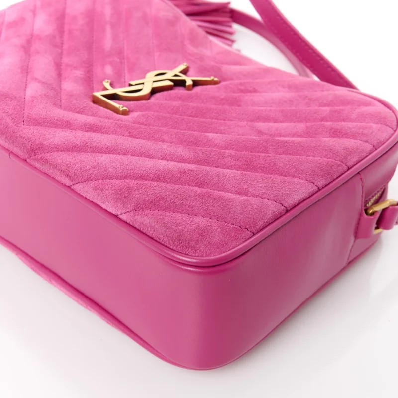 SAINT LAURENT MEDIUM LOU CAMERA BAG ROSE MONOGRAM SUEDE MATELASSE LEATHER AGED GOLD HARDWARE - Image 6