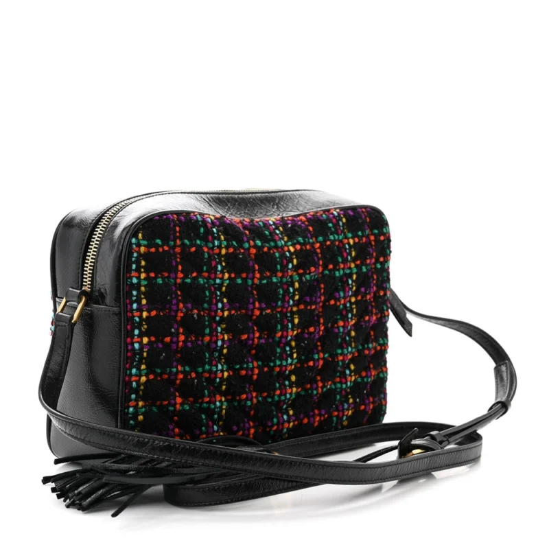 SAINT LAURENT MEDIUM LOU CAMERA BAG BLACK MONOGRAM TWEED & CALFSKIN LEATHER BRASS HARDWARE - Image 3