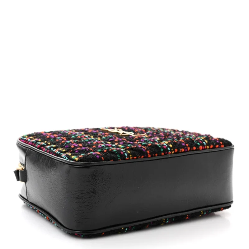 SAINT LAURENT MEDIUM LOU CAMERA BAG BLACK MONOGRAM TWEED & CALFSKIN LEATHER BRASS HARDWARE - Image 6