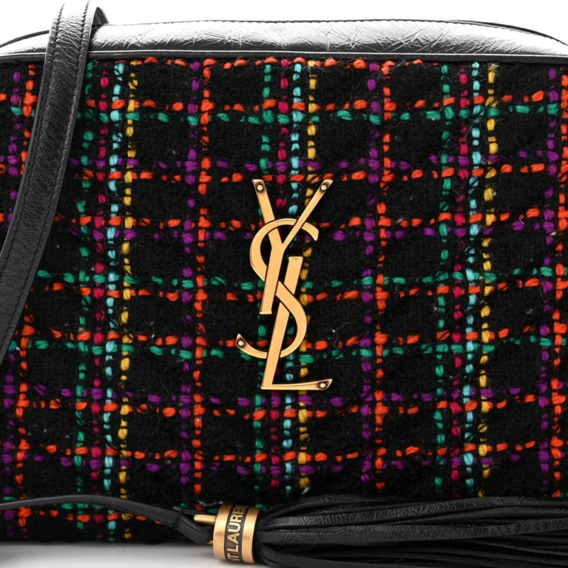 SAINT LAURENT MEDIUM LOU CAMERA BAG BLACK MONOGRAM TWEED & CALFSKIN LEATHER BRASS HARDWARE - Image 8