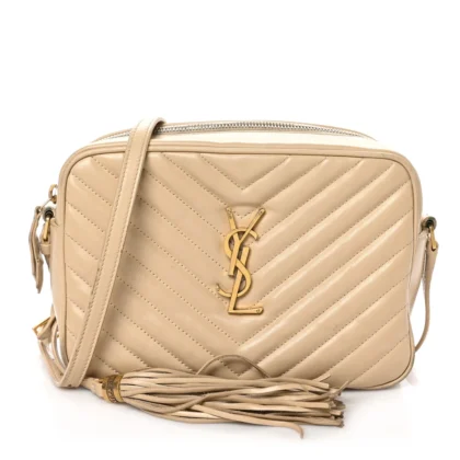 SAINT LAURENT MEDIUM LOU CAMERA BAG DARK BEIGE MONOGRAM CALFSKIN MATELASSE LEATHER AGED GOLD HARDWARE
