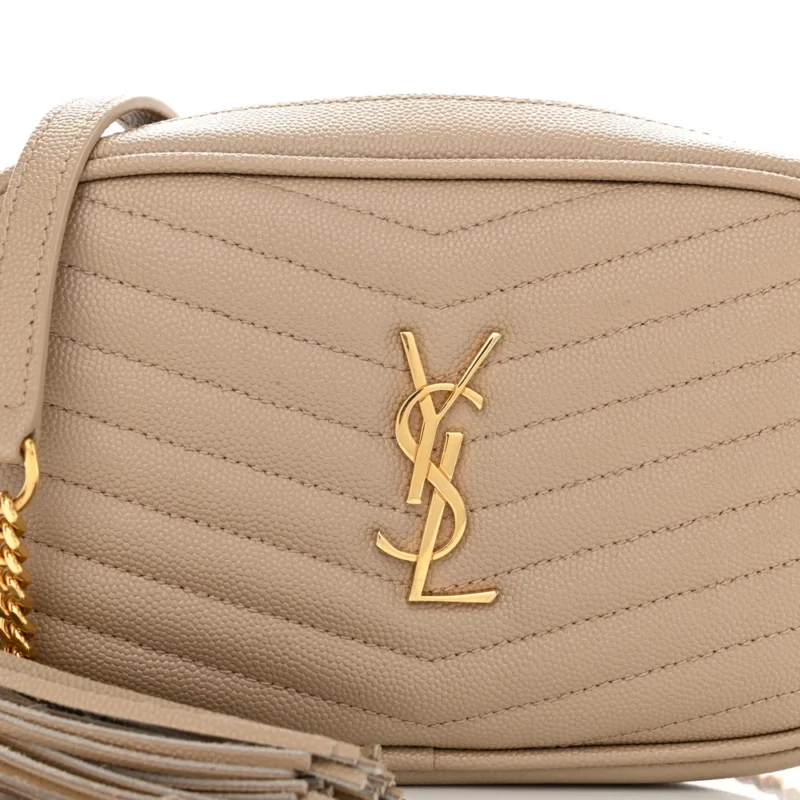 SAINT LAURENT MINI LOU CAMERA BAG DARK BEIGE MONOGRAM GRAIN DE POUDRE MATELASSE LEATHER GOLD HARDWARE - Image 8