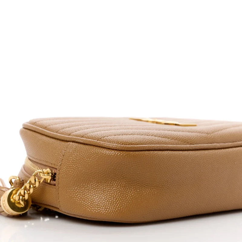 SAINT LAURENT MINI LOU CAMERA BAG DARK NATURAL MONOGRAM GRAIN DE POUDRE MATELASSE LEATHER GOLD HARDWARE - Image 4