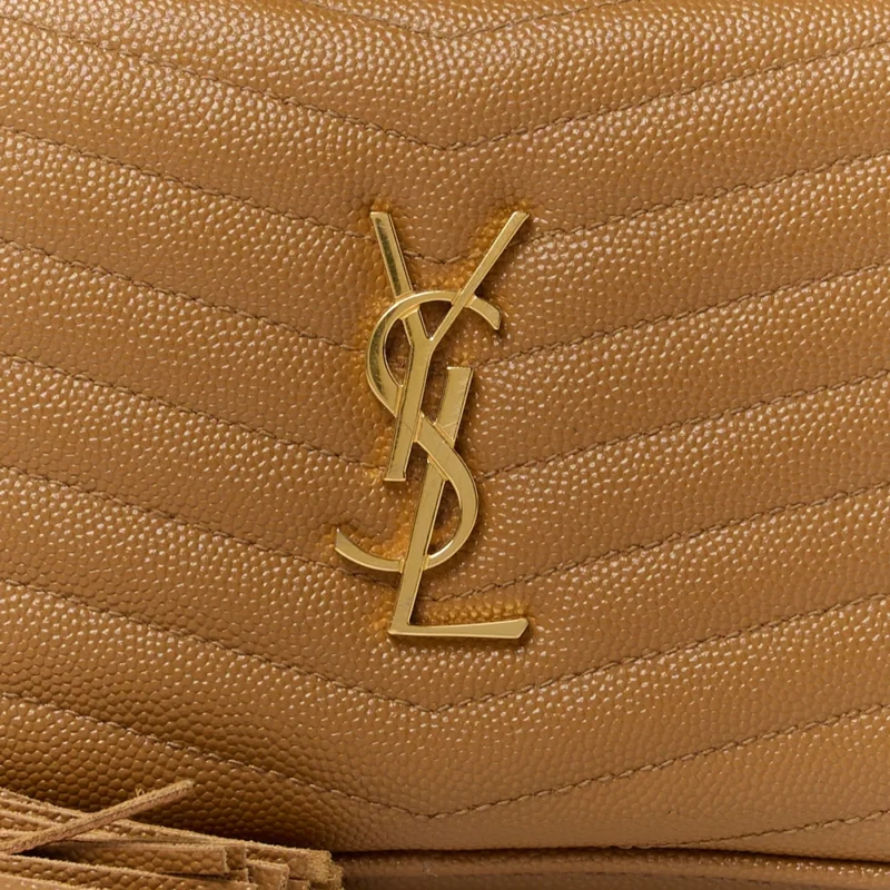SAINT LAURENT MINI LOU CAMERA BAG DARK NATURAL MONOGRAM GRAIN DE POUDRE MATELASSE LEATHER GOLD HARDWARE - Image 8