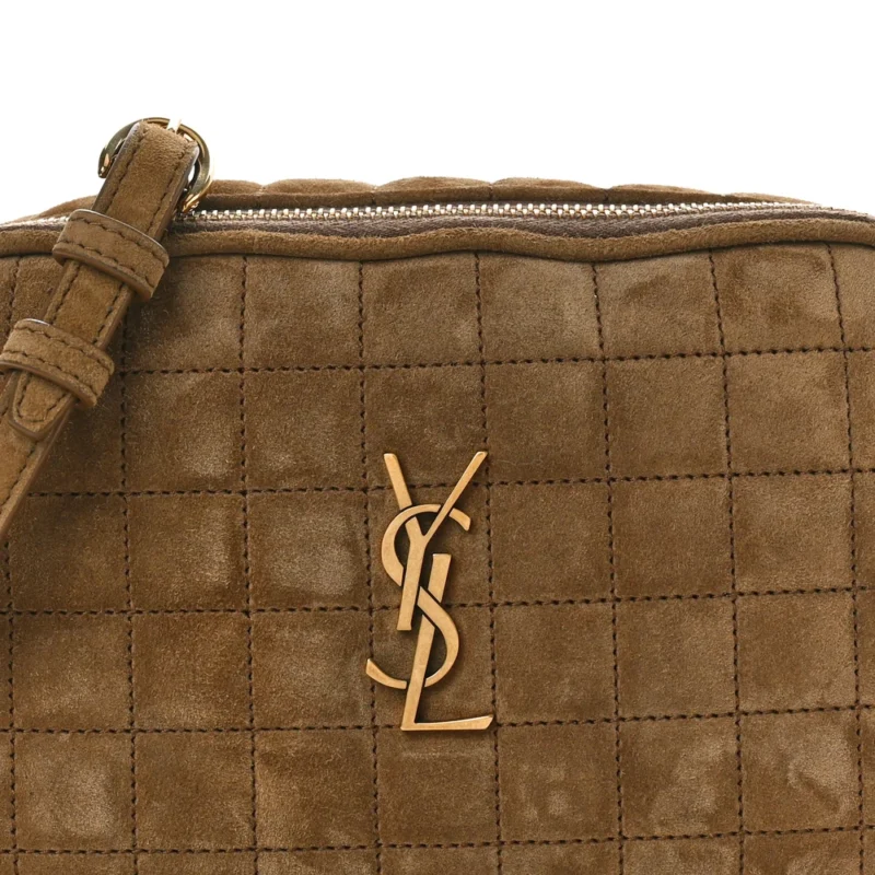 SAINT LAURENT MINI CAMERA BAG GOLDEN LEAF QUILTED MONOGRAM SUEDE & CALFSKIN LEATHER GOLD HARDWARE - Image 8