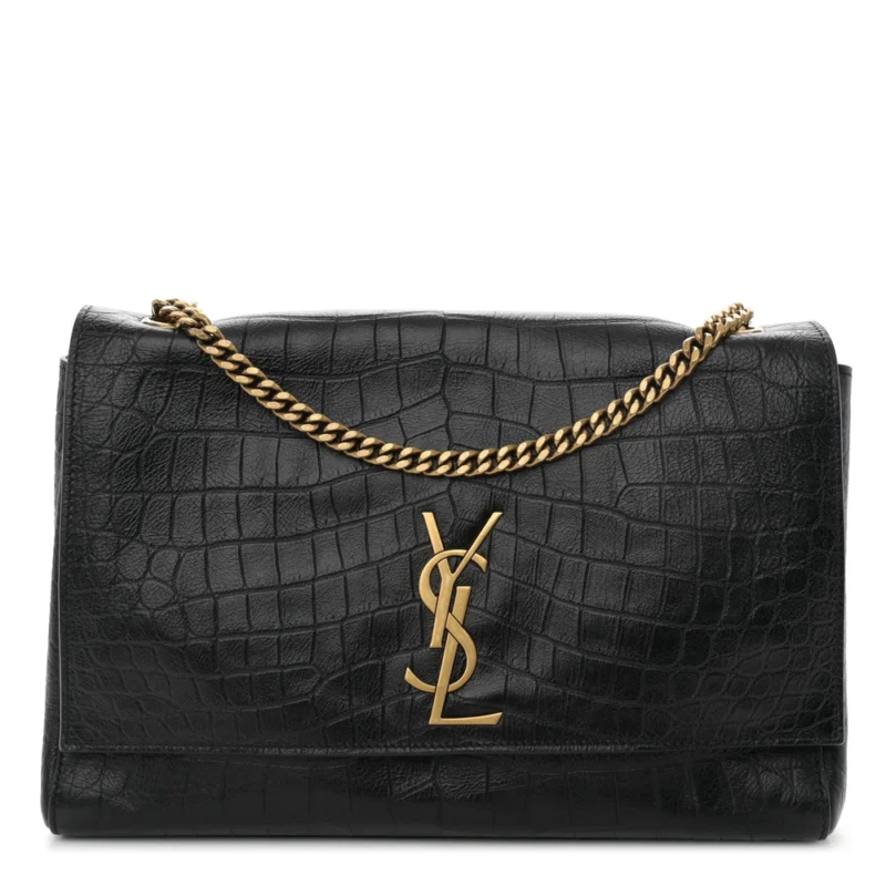 SAINT LAURENT MEDIUM KATE SATCHEL BLACK REVERSIBLE MONOGRAM SMOOTH CALFSKIN LEATHER & SUEDE AGED GOLD HARDWARE
