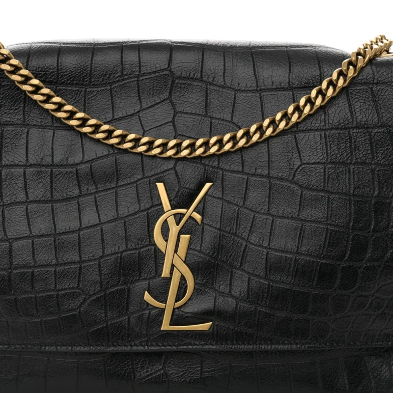 SAINT LAURENT MEDIUM KATE SATCHEL BLACK REVERSIBLE MONOGRAM SMOOTH CALFSKIN LEATHER & SUEDE AGED GOLD HARDWARE - Image 8
