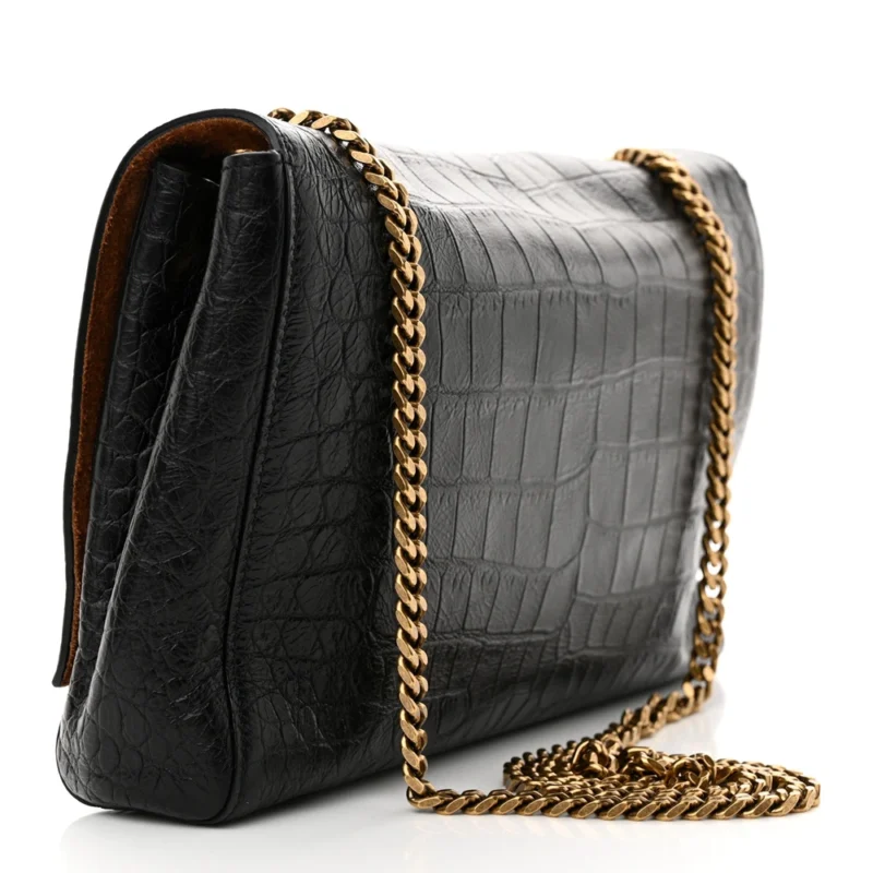 SAINT LAURENT MEDIUM KATE SATCHEL BLACK REVERSIBLE EMBOSSED MONOGRAM CALFSKIN & CROCODILE LEATHER AGED GOLD HARDWARE - Image 3