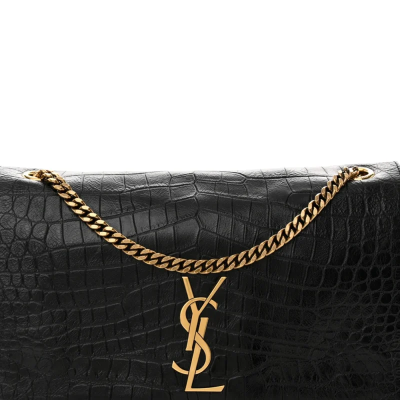 SAINT LAURENT MEDIUM KATE SATCHEL BLACK REVERSIBLE EMBOSSED MONOGRAM CALFSKIN & CROCODILE LEATHER AGED GOLD HARDWARE - Image 8