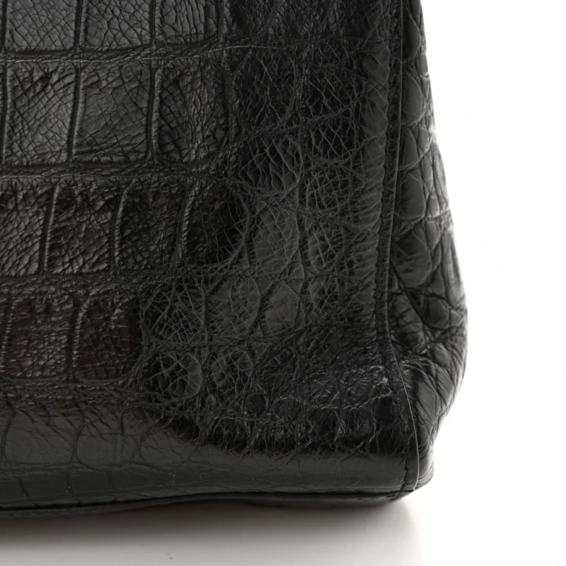 SAINT LAURENT MEDIUM KATE SATCHEL BLACK REVERSIBLE EMBOSSED MONOGRAM CALFSKIN & CROCODILE LEATHER AGED GOLD HARDWARE - Image 9