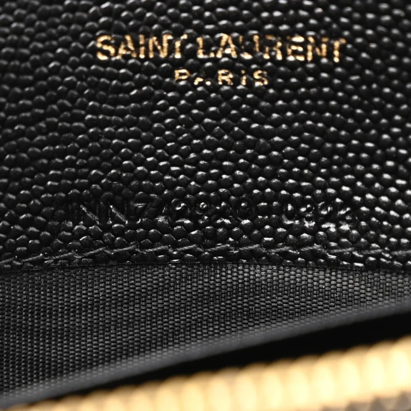 SAINT LAURENT ENVELOPE CHAIN WALLET BLACK CHEVRON MONOGRAM GRAIN DE POUDRE MATELASSE LEATHER GOLD HARDWARE - Image 2