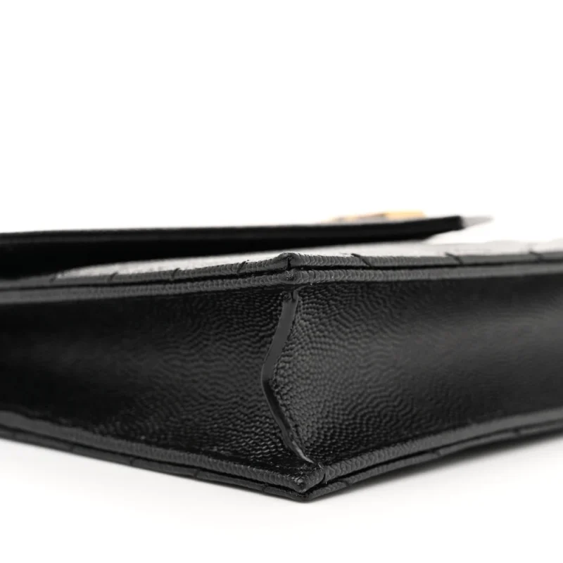 SAINT LAURENT ENVELOPE CHAIN WALLET BLACK CHEVRON MONOGRAM GRAIN DE POUDRE MATELASSE LEATHER GOLD HARDWARE - Image 4