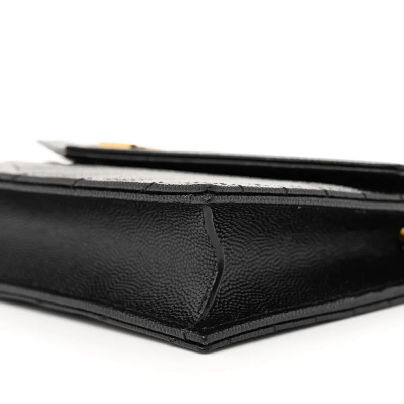 SAINT LAURENT ENVELOPE CHAIN WALLET BLACK CHEVRON MONOGRAM GRAIN DE POUDRE MATELASSE LEATHER GOLD HARDWARE - Image 5