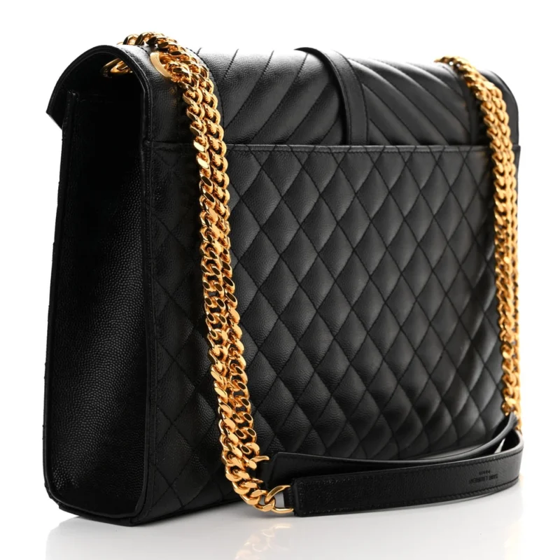 SAINT LAURENT LARGE SATCHEL BLACK TRIQUILT MONOGRAM GRAIN DE POUDRE TEXTURED MIXED MATELASSE LEATHER GOLD HARDWARE - Image 3