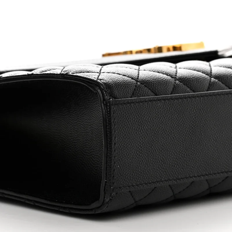 SAINT LAURENT LARGE SATCHEL BLACK TRIQUILT MONOGRAM GRAIN DE POUDRE TEXTURED MIXED MATELASSE LEATHER GOLD HARDWARE - Image 4