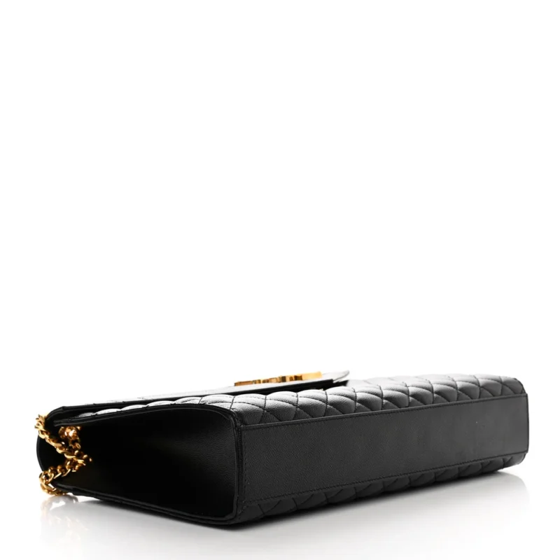 SAINT LAURENT LARGE SATCHEL BLACK TRIQUILT MONOGRAM GRAIN DE POUDRE TEXTURED MIXED MATELASSE LEATHER GOLD HARDWARE - Image 6