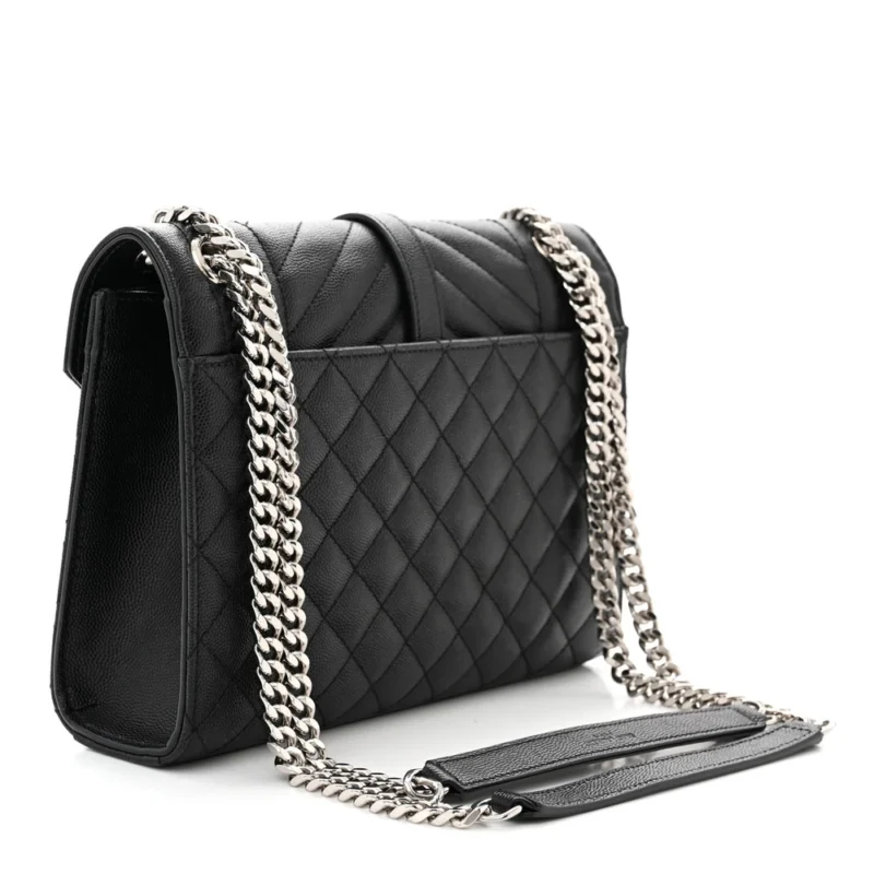 SAINT LAURENT MEDIUM SATCHEL BLACK TRIQUILT MONOGRAM GRAIN DE POUDRE TEXTURED MIXED MATELASSE LEATHER SILVER HARDWARE - Image 3