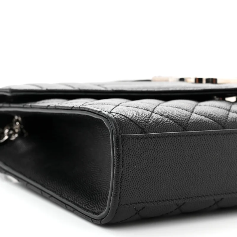 SAINT LAURENT MEDIUM SATCHEL BLACK TRIQUILT MONOGRAM GRAIN DE POUDRE TEXTURED MIXED MATELASSE LEATHER SILVER HARDWARE - Image 4