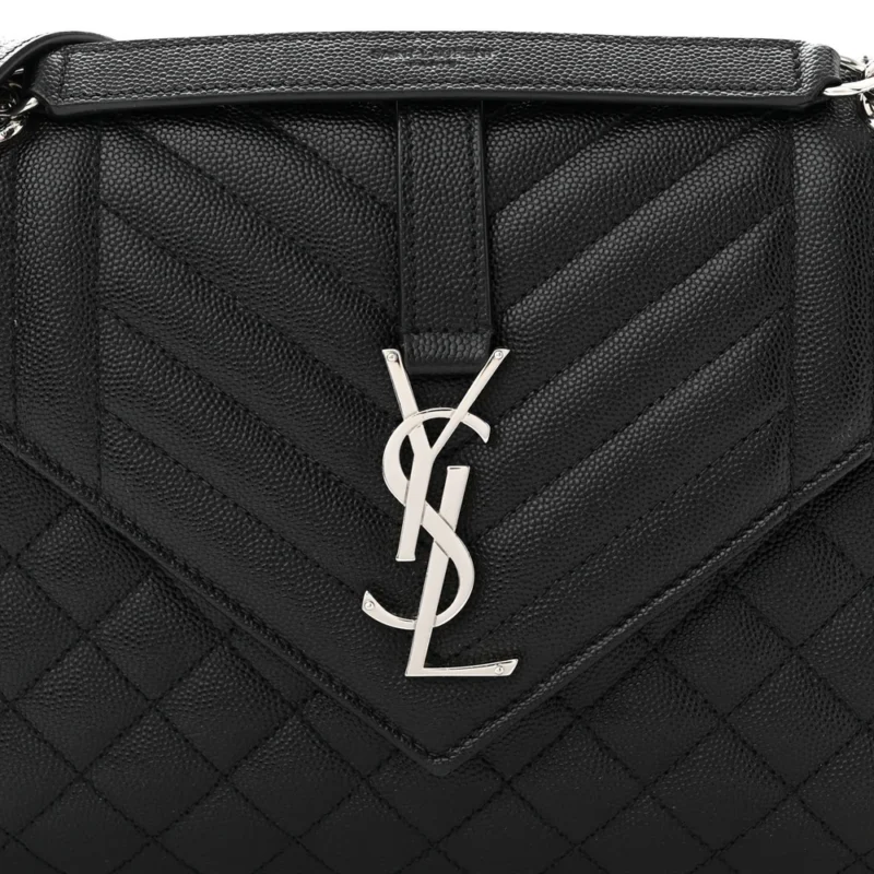 SAINT LAURENT MEDIUM SATCHEL BLACK TRIQUILT MONOGRAM GRAIN DE POUDRE TEXTURED MIXED MATELASSE LEATHER SILVER HARDWARE - Image 8