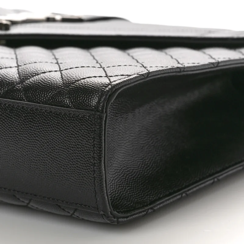 SAINT LAURENT LARGE SATCHEL BLACK TRIQUILT MONOGRAM GRAIN DE POUDRE TEXTURED MIXED MATELASSE LEATHER SILVER HARDWARE - Image 5
