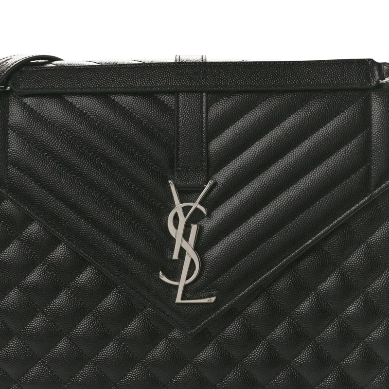 SAINT LAURENT LARGE SATCHEL BLACK TRIQUILT MONOGRAM GRAIN DE POUDRE TEXTURED MIXED MATELASSE LEATHER SILVER HARDWARE - Image 8