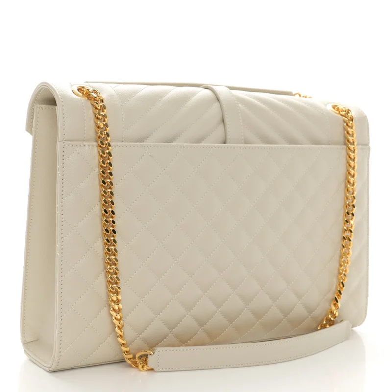 SAINT LAURENT LARGE SATCHEL CREMA SOFT TRIQUILT MONOGRAM GRAIN DE POUDRE TEXTURED MIXED MATELASSE LEATHER SILVER HARDWARE - Image 3