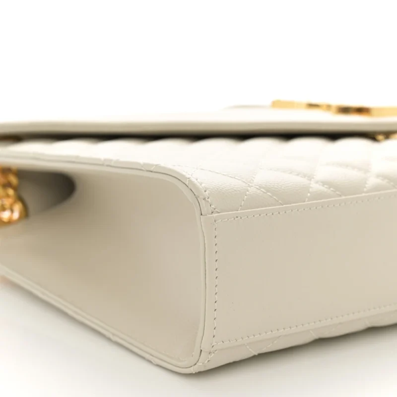 SAINT LAURENT LARGE SATCHEL CREMA SOFT TRIQUILT MONOGRAM GRAIN DE POUDRE TEXTURED MIXED MATELASSE LEATHER SILVER HARDWARE - Image 4