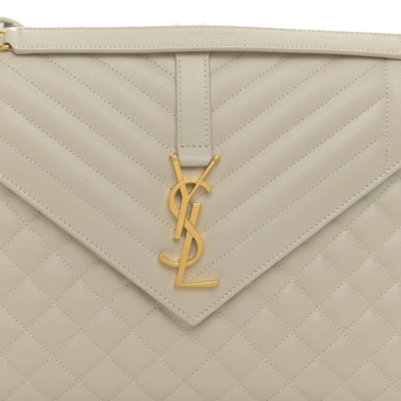 SAINT LAURENT LARGE SATCHEL CREMA SOFT TRIQUILT MONOGRAM GRAIN DE POUDRE TEXTURED MIXED MATELASSE LEATHER SILVER HARDWARE - Image 8